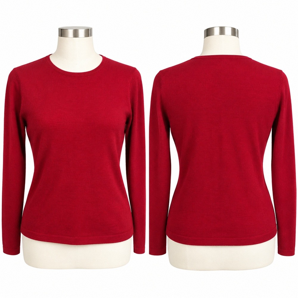 Vintage Lands End Womens M 100% Merino Wool Sweater Red Crewneck Pullover